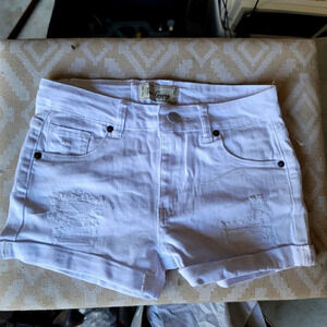 True Gypsy Womens 5 Shorts Cuffed Distressed Zipper Fly Denim Jean White Stretch